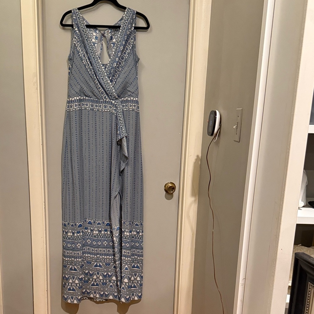 BCBG Dove Combo Dress with Blue Accents